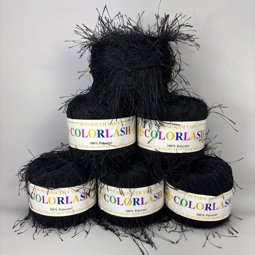 6 X Plymouth Yarn Colorlash Eyelash Yarn 100% Polyester Black #05 Lot 003